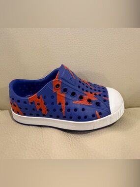 Native Kids Blue Water Shoe with Orange Lightning and White Toe
